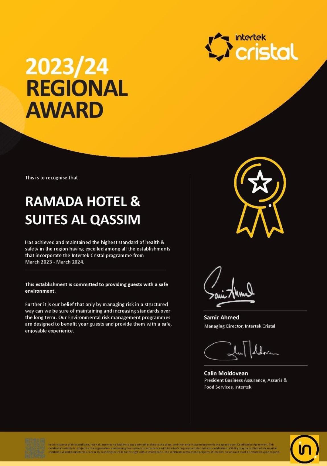 Ramada Hotel & Suites By Wyndham Al Qassim Al Bukayriah Bagian luar foto A certificate of the 2011-2012 award
